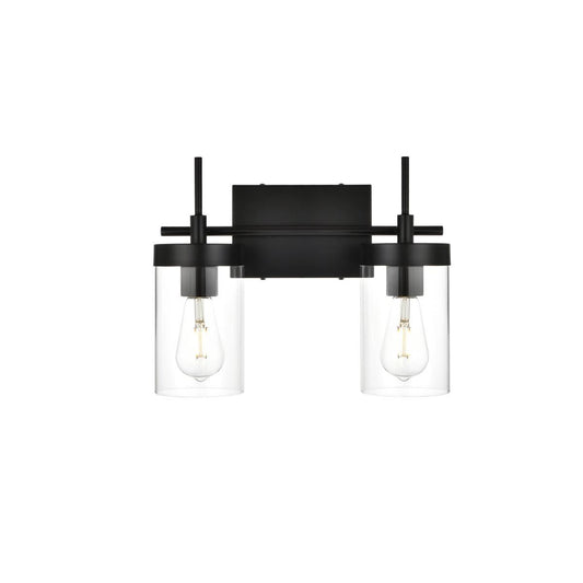 Living District Benny 2-Light Iron & Glass Bath Sconce in Black/Clear