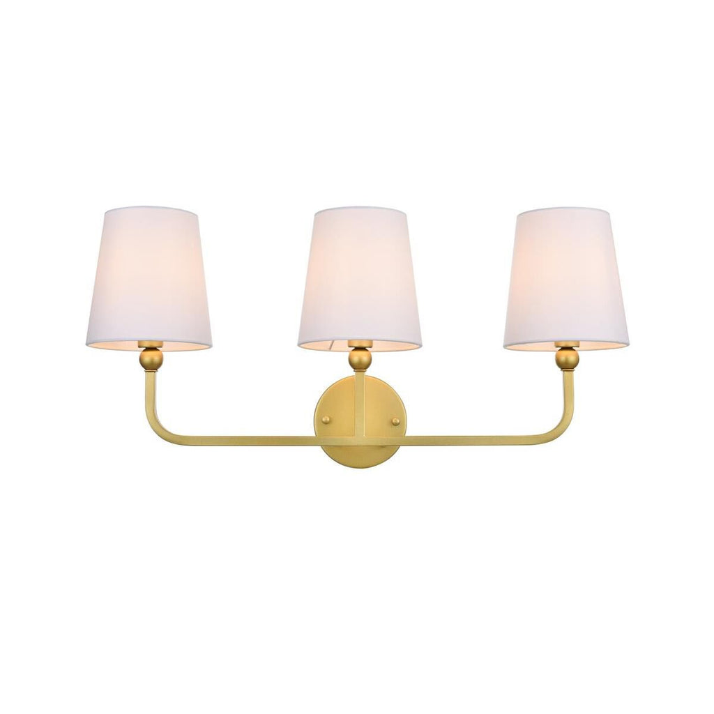 Living District Colson 3-Light Metal & Fabric Bath Sconce in Brass/White