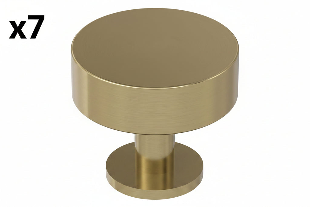7 x Radius 1-1/4 in. (32mm) Modern Golden Champagne Round Cabinet Knob