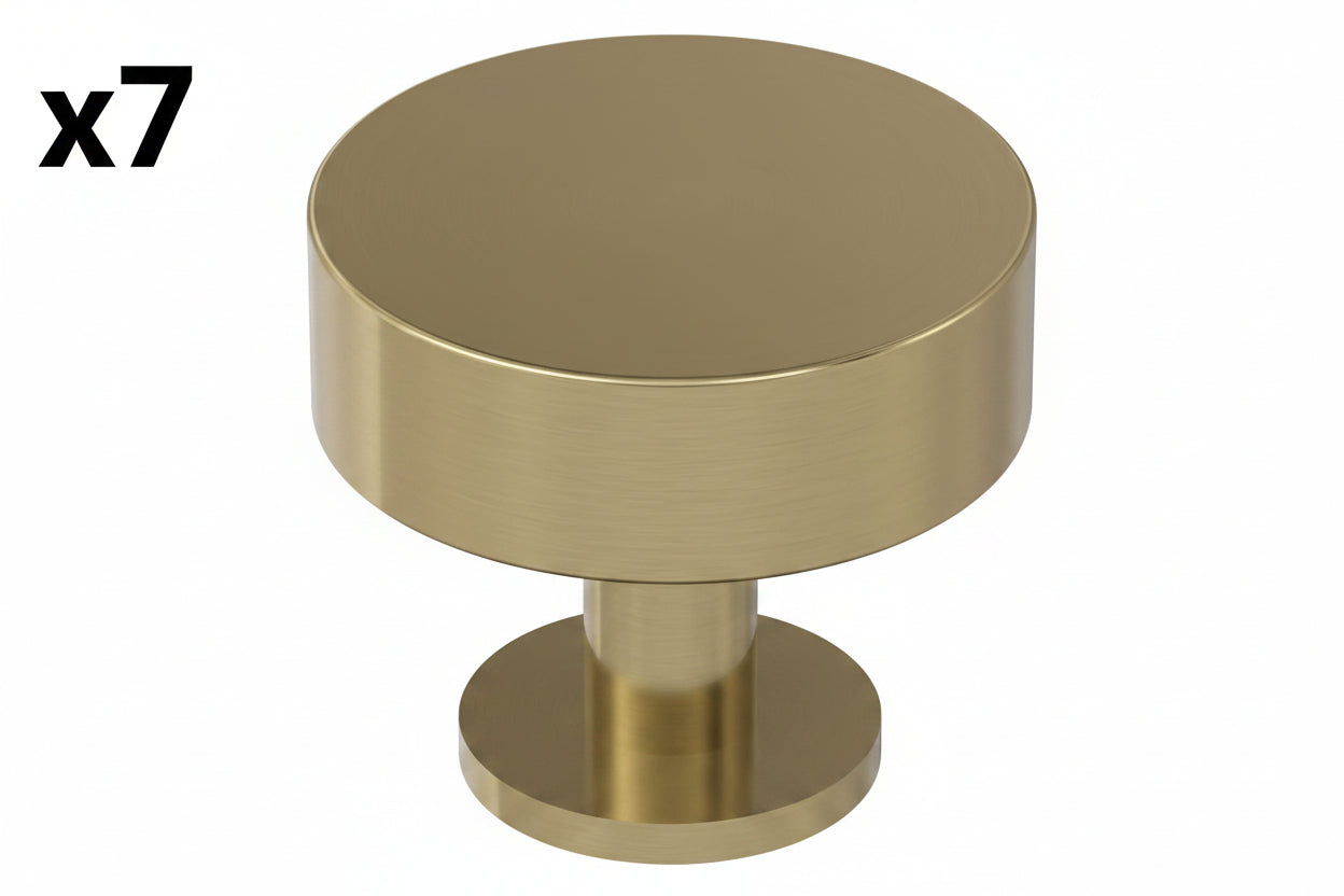 7 x Radius 1-1/4 in. (32mm) Modern Golden Champagne Round Cabinet Knob