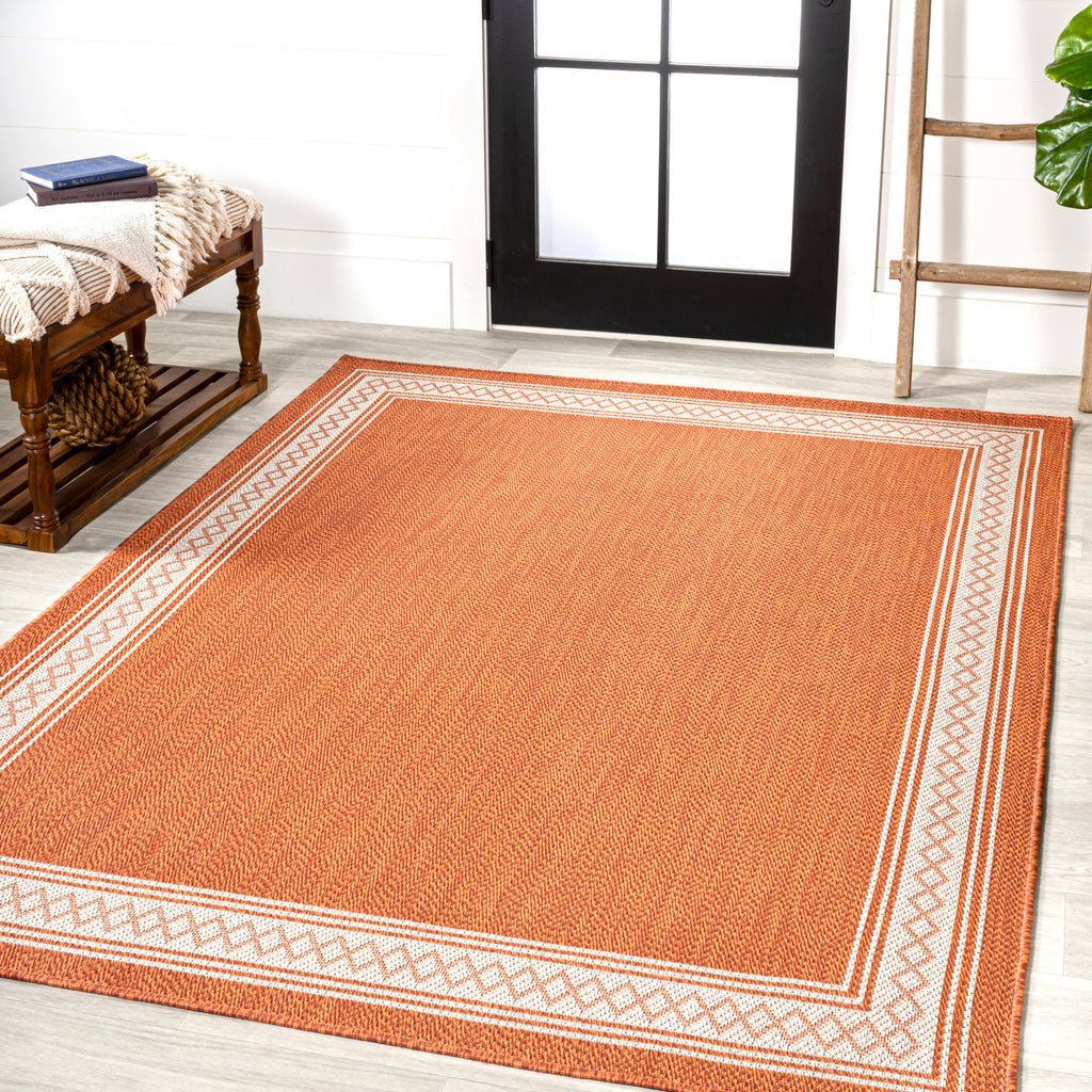JONATHAN Y SANTA MONICA 5 X 8 Area Rug Lucia Diamond Border - Orange/Cream SMB207E-5