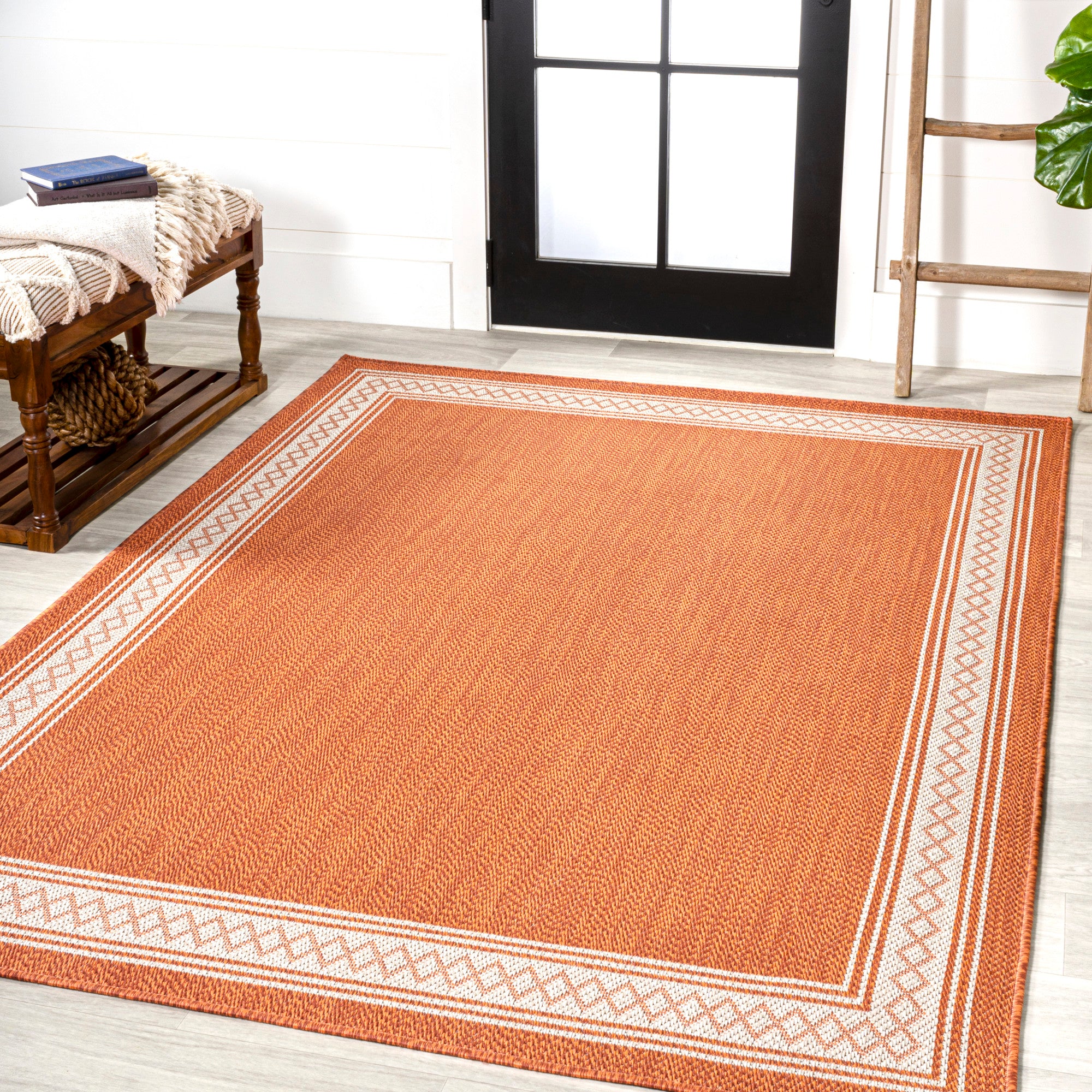 JONATHAN Y SANTA MONICA 5 X 8 Area Rug Lucia Diamond Border - Orange/Cream SMB207E-5