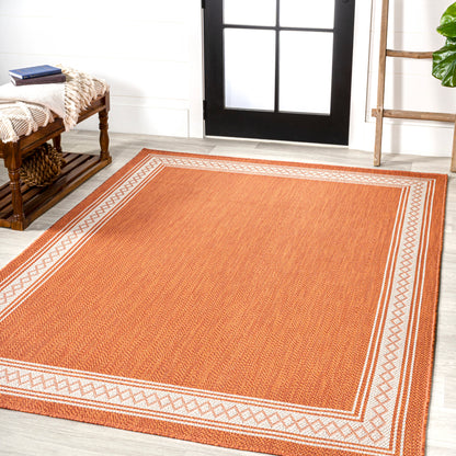 JONATHAN Y SANTA MONICA 5 X 8 Area Rug Lucia Diamond Border - Orange/Cream SMB207E-5