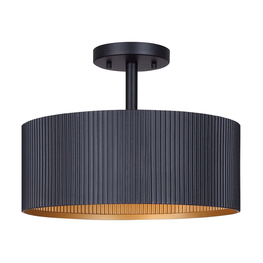 Rexton 13 in. 2-Light 60-Watt Modern Matte Black Semi- Flush Mount with Matte Black and Gold Metal Shade - *Lighting &