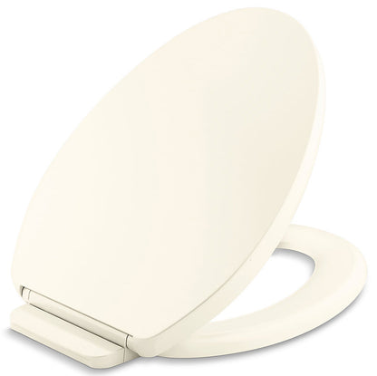 KOHLER K-26801-96 Impro ReadyLatch Quiet Close Elongated Toilet Seat, Grip-Tight Bumpers, New Home Essentials, Slam Prevention, Biscuit