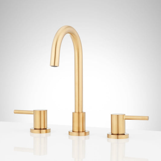 Lexia 8 in. Widespread Double Handle Bathroom Faucet in Brushed Gold