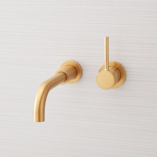 Lexia Single Handle Wall Mounted Bathroom Faucet in Brushed Gold