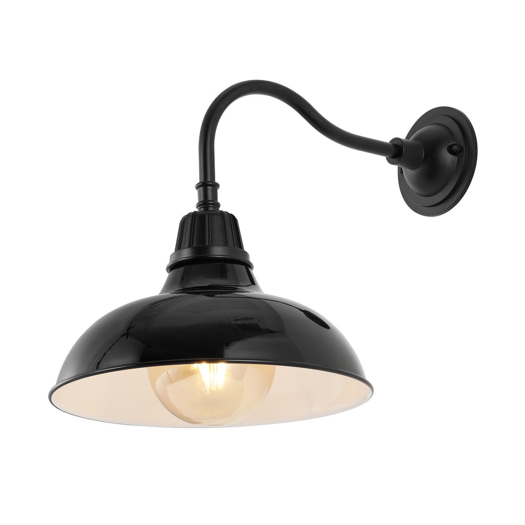 JONATHAN Y Aurora 12.25 1-Light Farmhouse Industrial Indoor/Outdoor Iron LED Gooseneck Arm Outdoor Sconce Black
