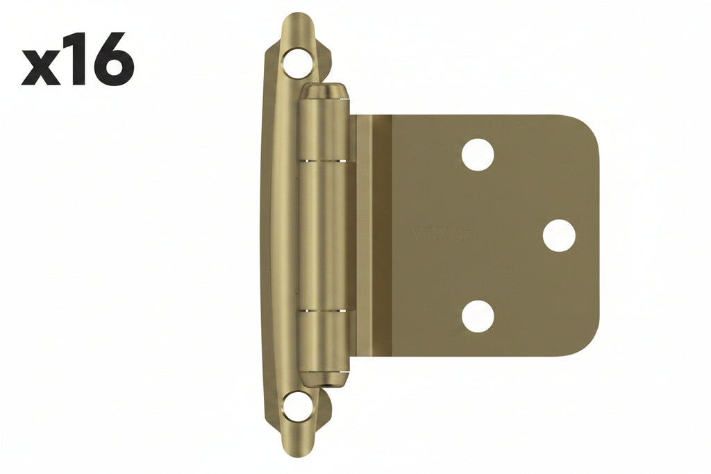 16 x Golden Champagne Variable Overlay Self Closing, Face Mount Reverse Bevel Cabinet Hinge