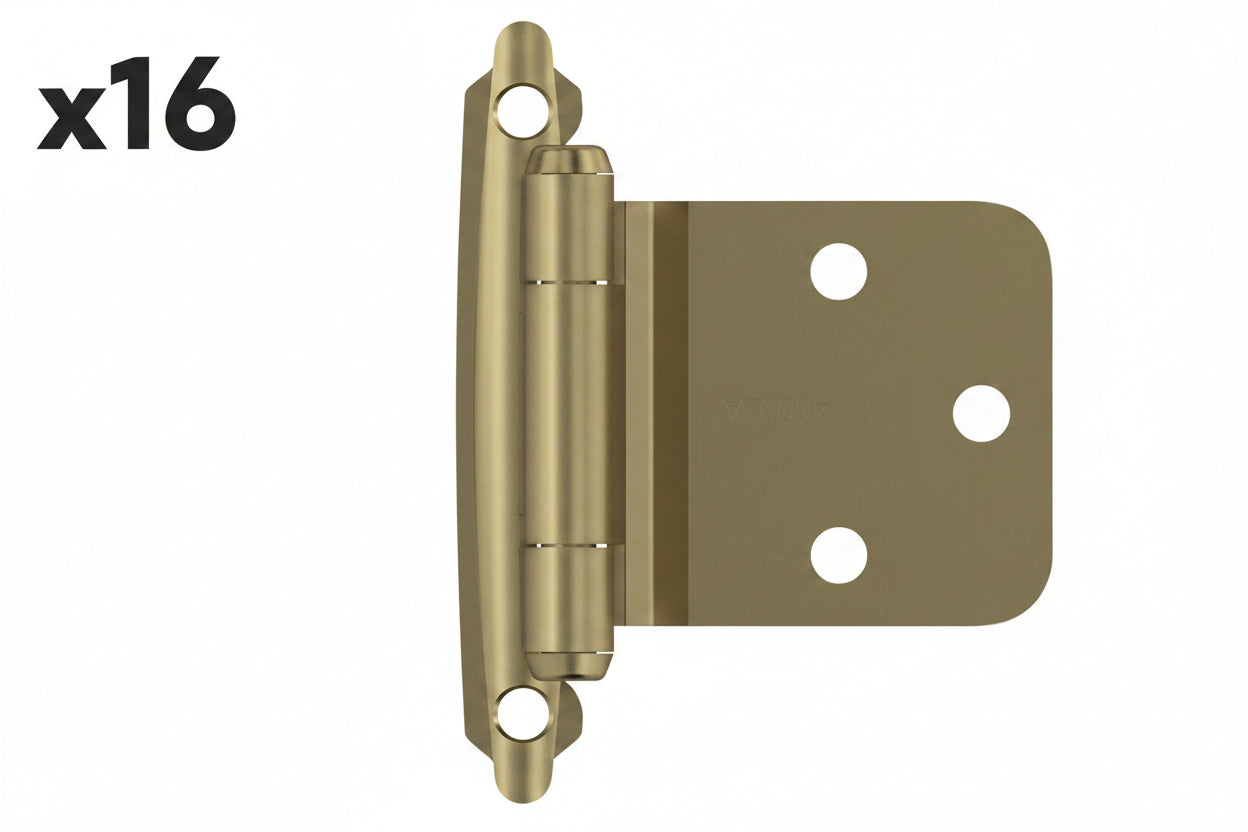 16 x Golden Champagne Variable Overlay Self Closing, Face Mount Reverse Bevel Cabinet Hinge
