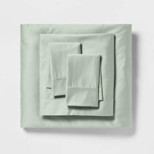 King Solid Performance 400 Thread Count Sheet Set Green - Threshold™: Cotton Sateen, Wrinkle-Resistant, OEKO-TEX Certified