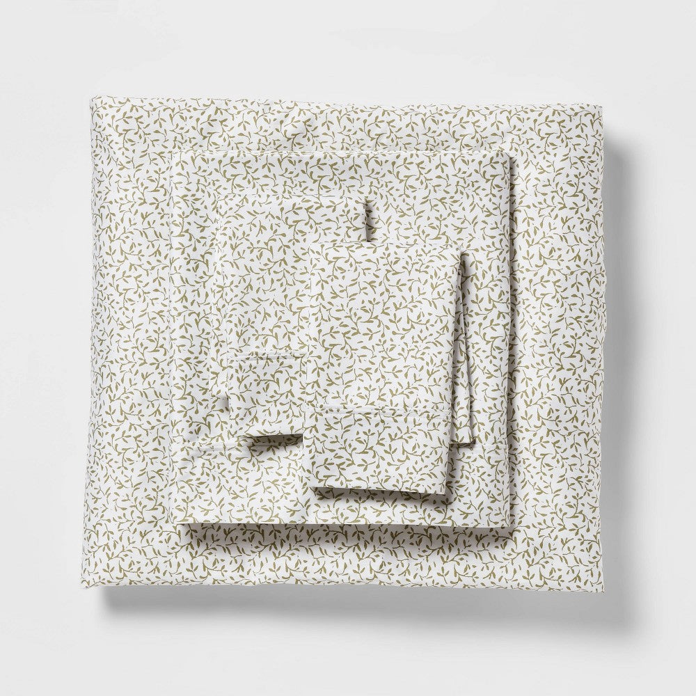 Queen Printed Performance 400 Thread Count Sheet Set Green Vine - Threshold™: Cotton Sateen Includes 2 Pillowcases Fits