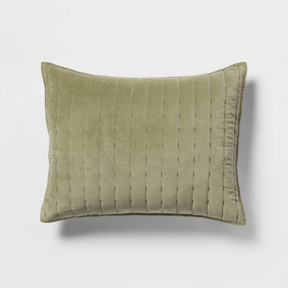 Standard Channel Stitch Velvet Quilt Sham Green - Threshold™: Cotton Backing OEKO-TEX Certified No Flange - *Bedding