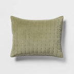 Standard Channel Stitch Velvet Quilt Sham Green - Threshold™: Cotton Backing OEKO-TEX Certified No Flange - *Bedding