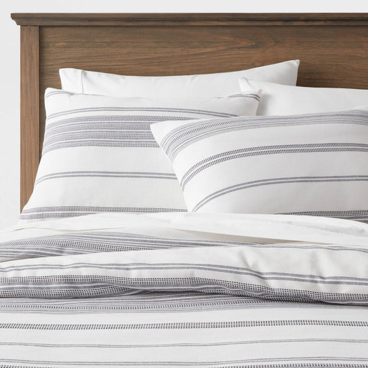 Full/Queen Cotton Woven Stripe Duvet Cover & Sham Set White/Navy - Threshold™: OEKO-TEX Certified, Lightweight