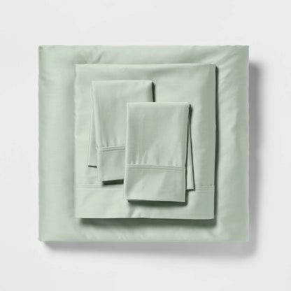 Full Solid Performance 400 Thread Count Sheet Set Green - Threshold™: Cotton Sateen, Wrinkle-Resistant, OEKO-TEX Certified