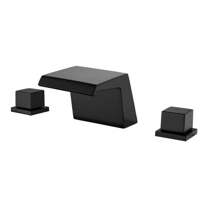 FLG 2-Handle Tub Deck Mount Roman Tub Faucet Brass Waterfall Bathtub Filler in Matte Black
