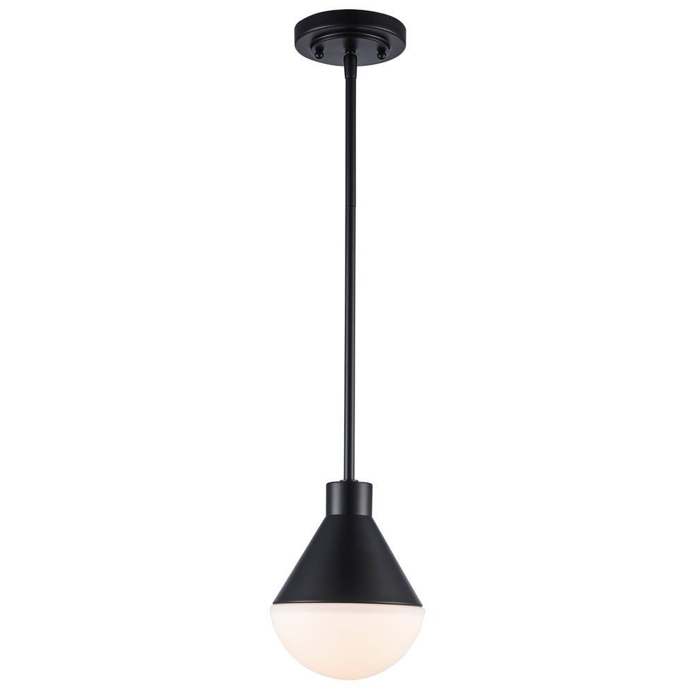 Ari 1-Light Black Pendant Light Fixture with White Glass Globe Shade