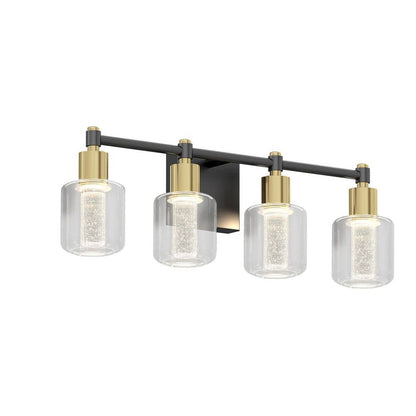 Champagne Globe 26 in. 4 Light Black & Gold Modern Integrated LED 5 CCT Vanity Light Bar for Bathroom with Bubble Glass