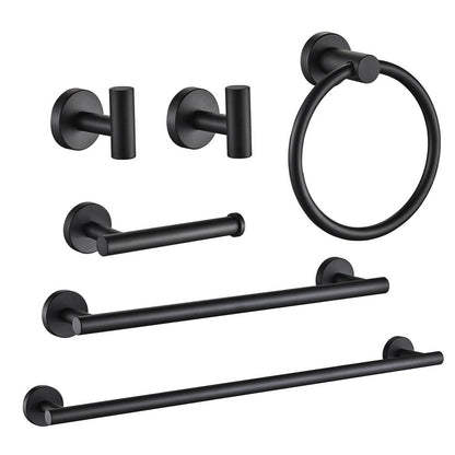 Bathroom Hardware Set 6-Pieces Towel Bar, Towel Ring, Robe Hook, Toilet Paper Holder Bathroom Wall Mounted Matte Black