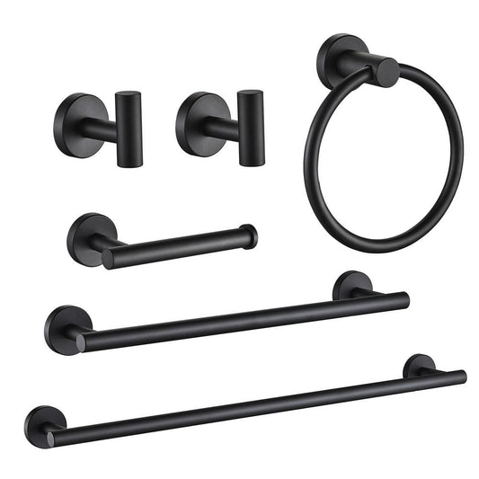 Bathroom Hardware Set 6-Pieces Towel Bar, Towel Ring, Robe Hook, Toilet Paper Holder Bathroom Wall Mounted Matte Black