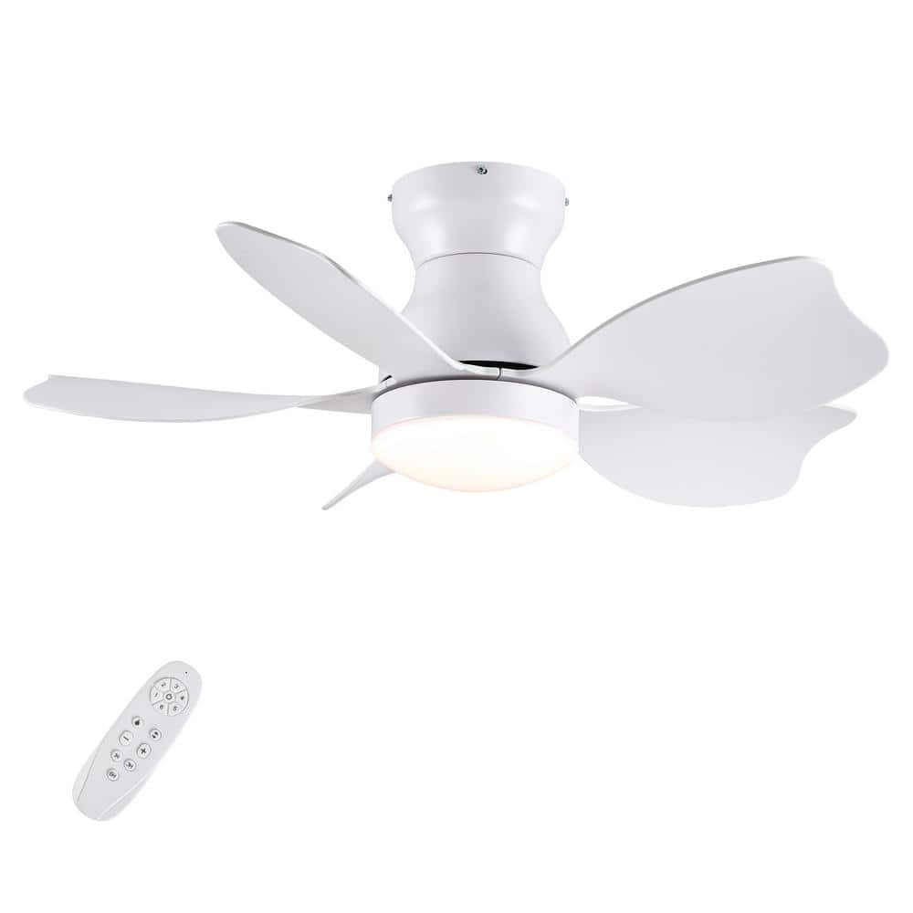Pudo 30 in. Integrated LED Indoor White Lighting Ceiling Fan with 5 White Blades