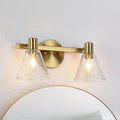 Uolfin Transitional Brass Bathroom Vanity Light, 15 in. 2-Light Modern Wall Sconce with Seeded Glass Shades for Powder Room