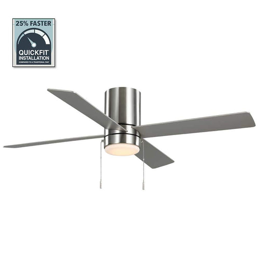 Scenic 52 in. Integrated LED Indoor Brushed Nickel Hugger Ceiling Fan with Reversible Motor Reversible Blades Included