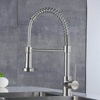 FLG Single-Handle Commercial Pull Down Kitchen Sink Faucet With Sprayer One Hole Kitchen Faucets Spring Taps Brushed Nickel