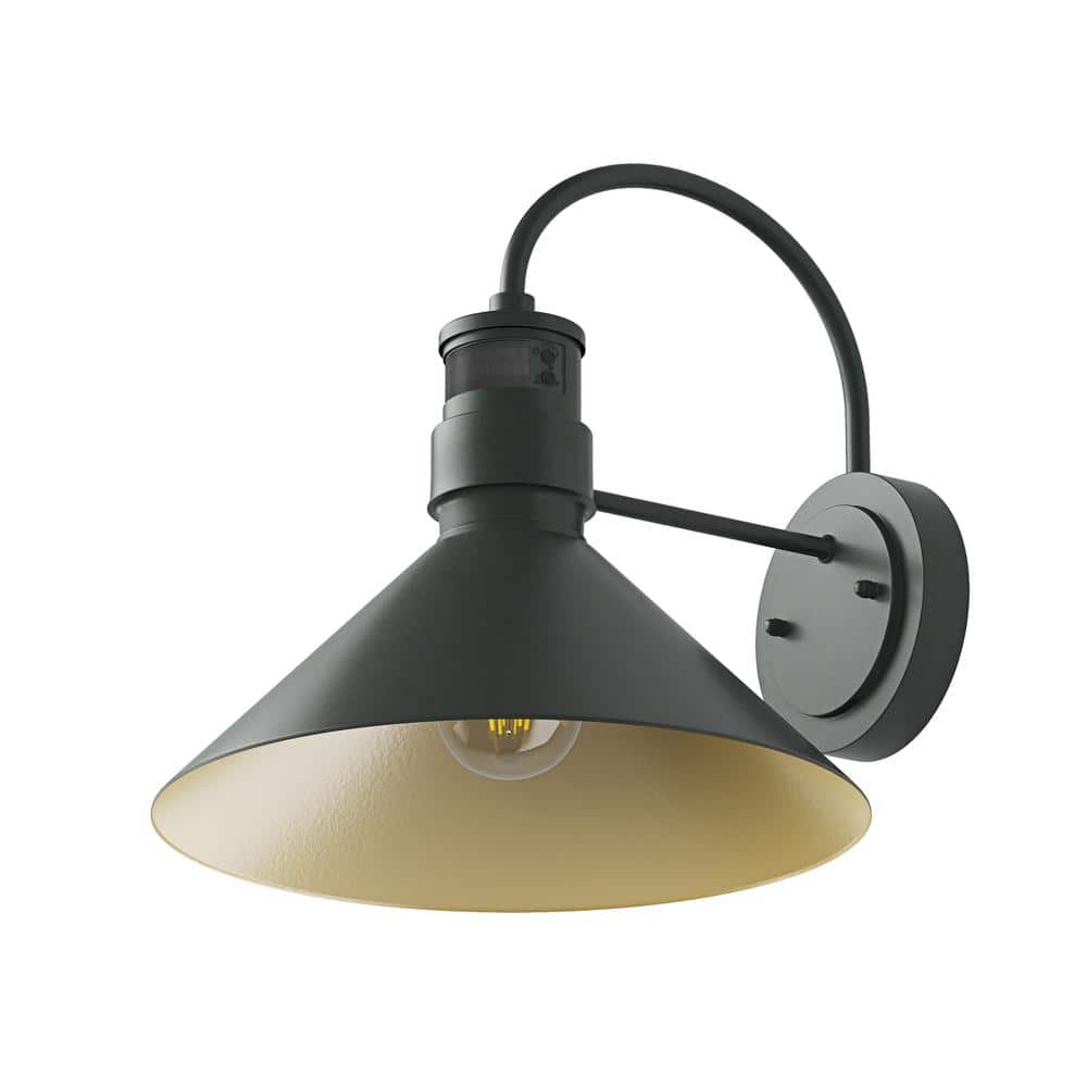 aiwen 13.8 in. 1-Light Black Dusk to Dawn Outdoor Wall Sconce Gooseneck Barn Motion Sensor Wall Lights