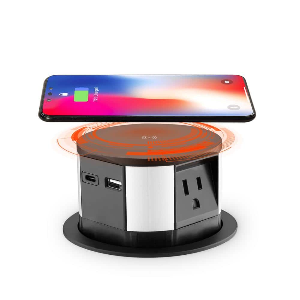 Link2Home Wireless Charging Pop up Outlet with USB 3 Outlets Black