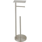 BWE Round Free Standing Toilet Paper Holder with Top Storage Shelf in Brushed Nickel