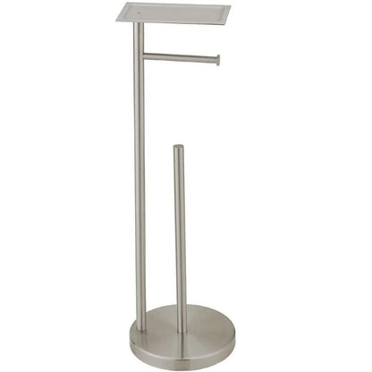 BWE Round Free Standing Toilet Paper Holder with Top Storage Shelf in Brushed Nickel