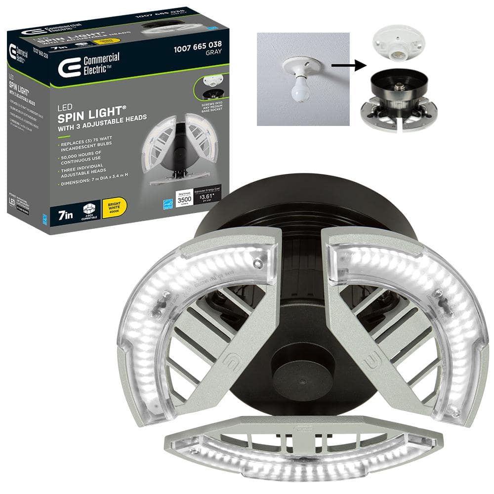 7 in. Spin Light 3 Adjustable Heads 3500 Lumens LED Flush Mount