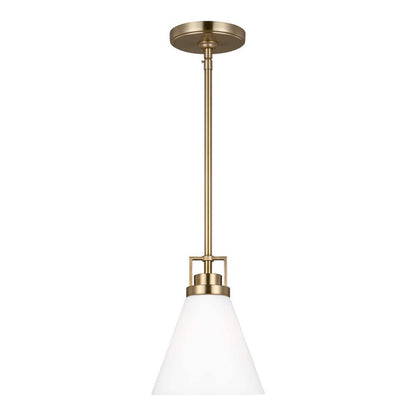 Clermont 1-Light Satin Brass Shaded Pendant Light with Milk Glass Shade