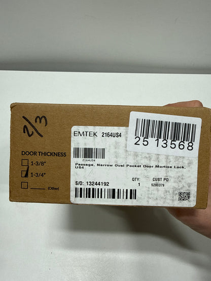 Emtek Narrow Oval Rectangular Pocket Door Mortise Lock Satin Brass