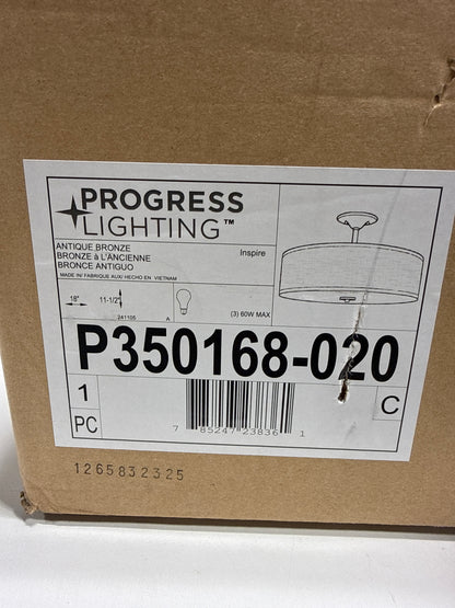 Progress Lighting P350168 Inspire 3 Light 18" Wide Semi-Flush Drum Ceiling Fixture Antique Bronze