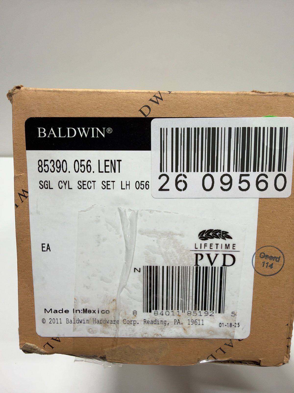 Part Baldwin 85390.LENT Minneapolis Left Handed Sectional Single Cylinder Keyed Entry Handleset