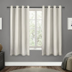 EXCLUSIVE HOME Sateen Twill Woven Room Darkening Blackout Grommet Top Curtain Panel Pair, 52"x63", Vanilla