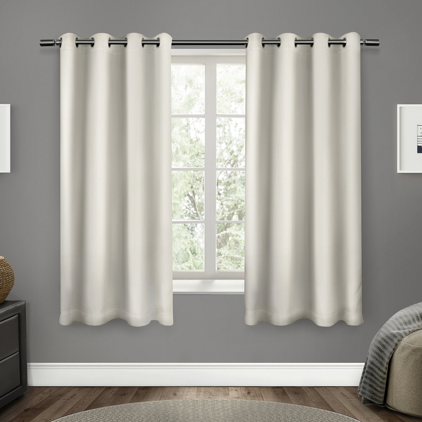 EXCLUSIVE HOME Sateen Twill Woven Room Darkening Blackout Grommet Top Curtain Panel Pair, 52"x63", Vanilla