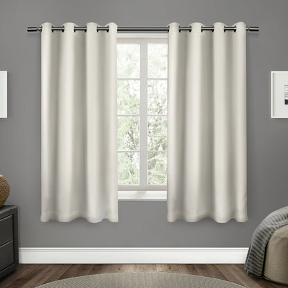 EXCLUSIVE HOME Sateen Twill Woven Room Darkening Blackout Grommet Top Curtain Panel Pair, 52"x63", Vanilla