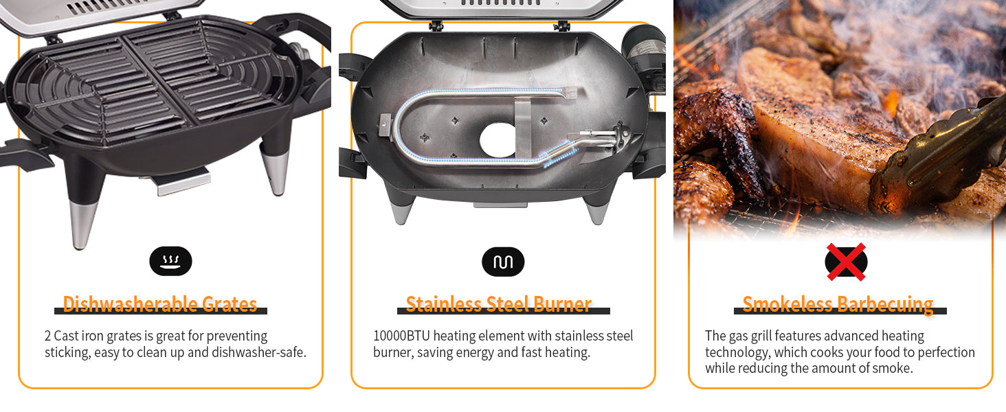 Vanston Portable Stand-up Propane Grill Gas Grill Cart Style Black 10000BTU Portable and Convenient Camping Grill