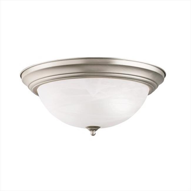 Independence 15.25 in. 3-Light Brushed Nickel Traditional Hallway Flush Mount Ceiling Light with Alabaster Swirl Glass