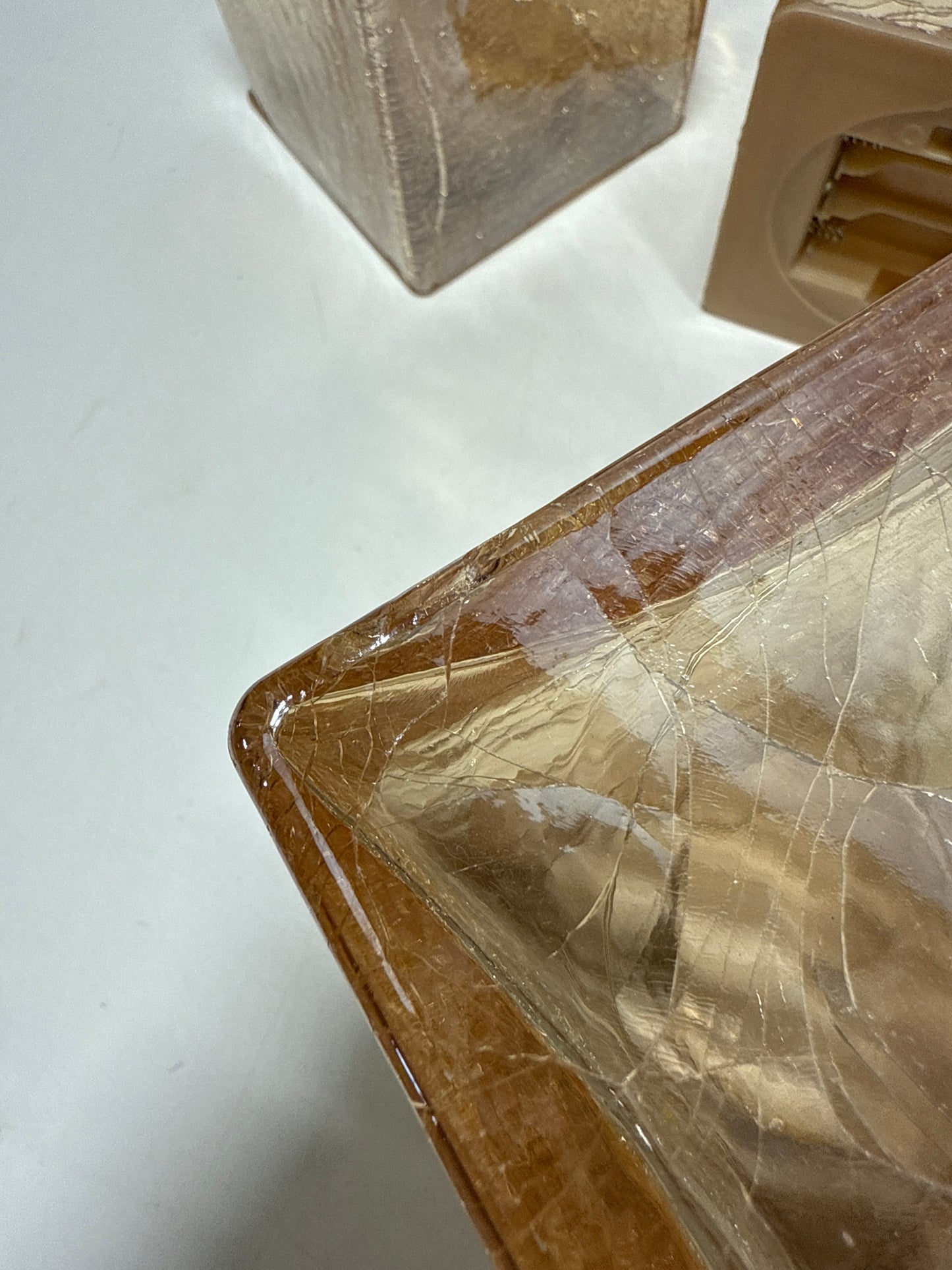 Used See Desc Evergreen LED Glass Cube Towers Gold Crackle Finish 3 Hand-Blown