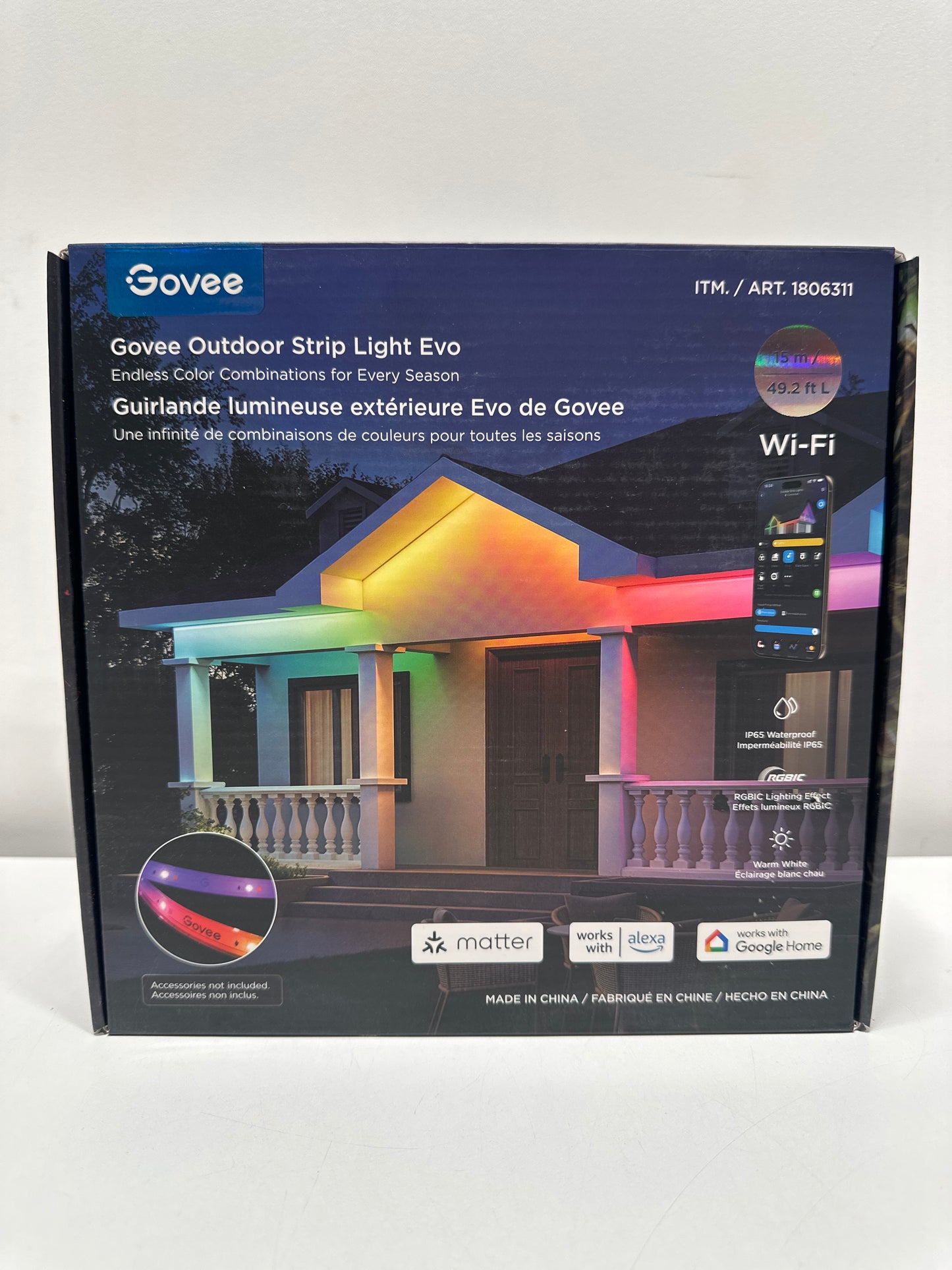 Govee Outdoor Strip Light H6176D RGBIC Wi-Fi Smart App Control 49.2 Ft