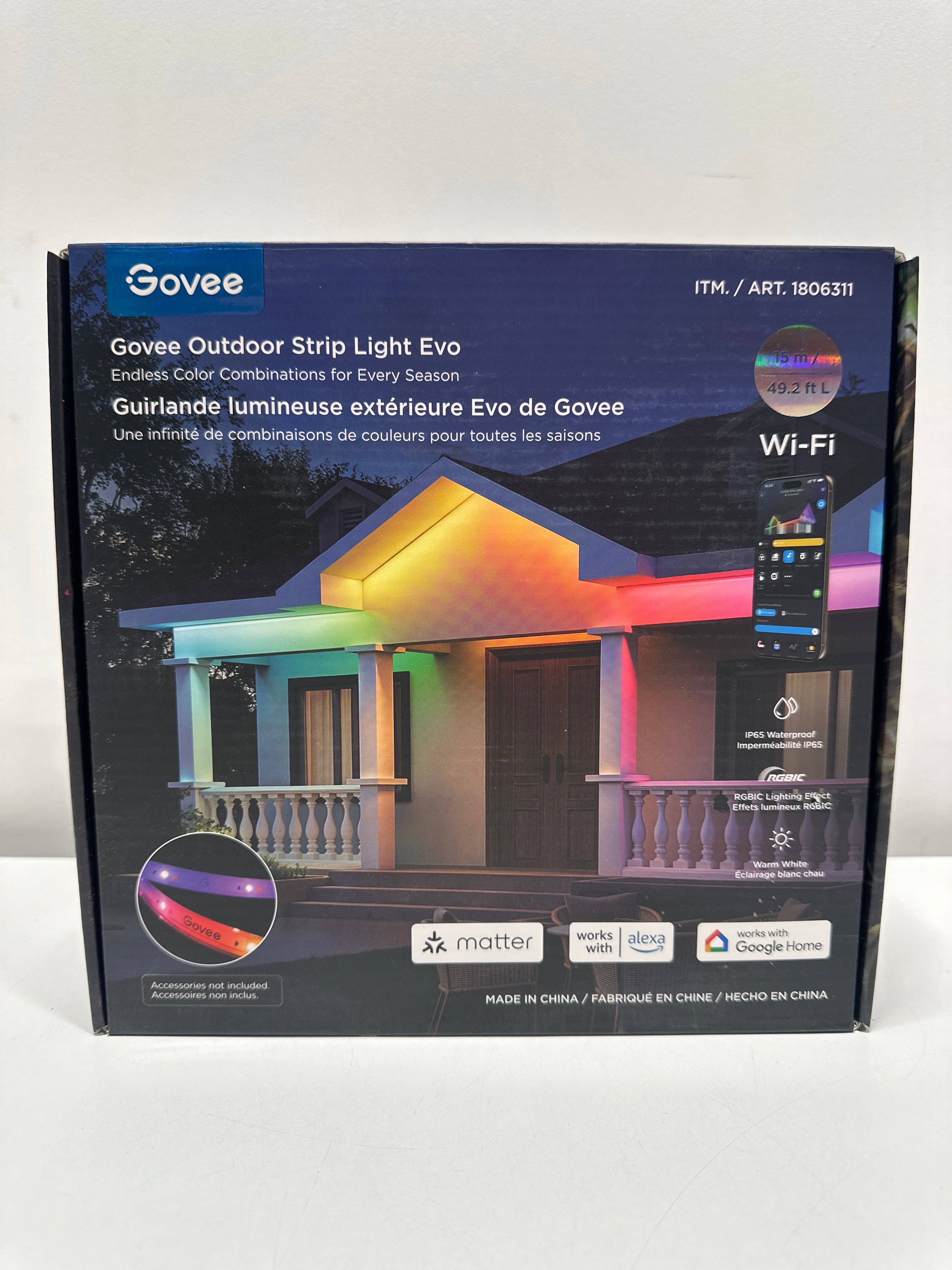 Govee Outdoor Strip Light H6176D RGBIC Wi-Fi Smart App Control 49.2 Ft
