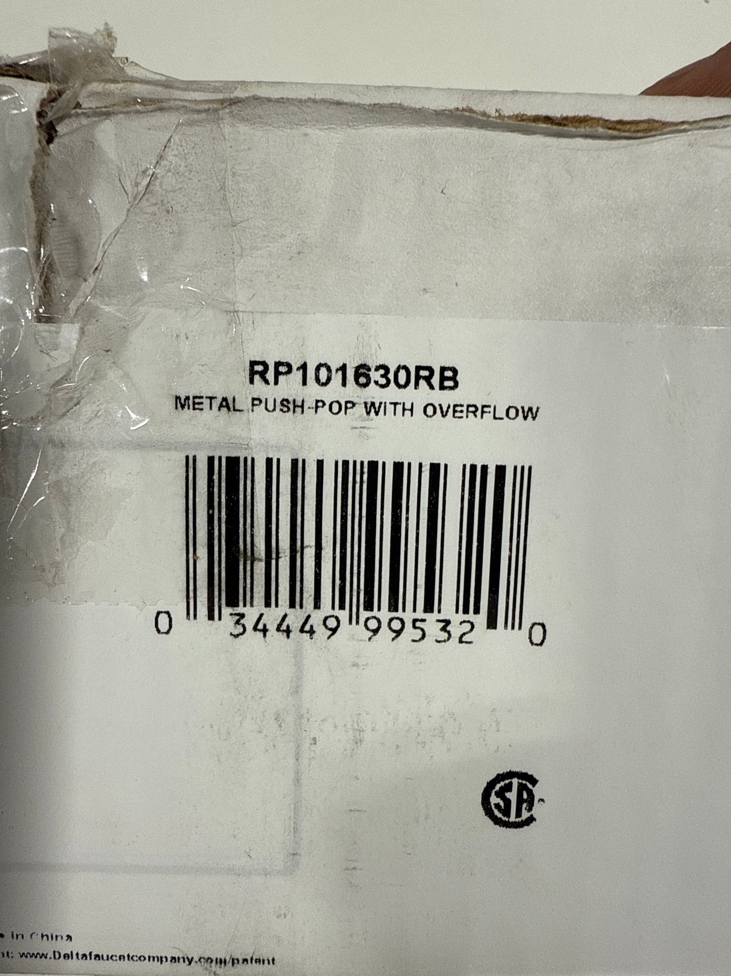 Delta RP101630 Push Pop up Drain with Overflow and Metal Tail Piece Venetian Bronze