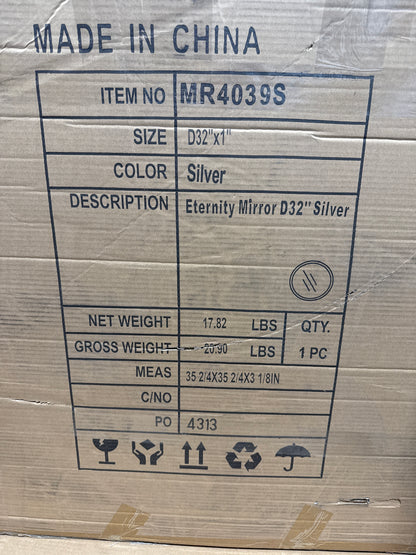 Elegant Decor Eternity 32" Round Metal Frame Mirror in Silver