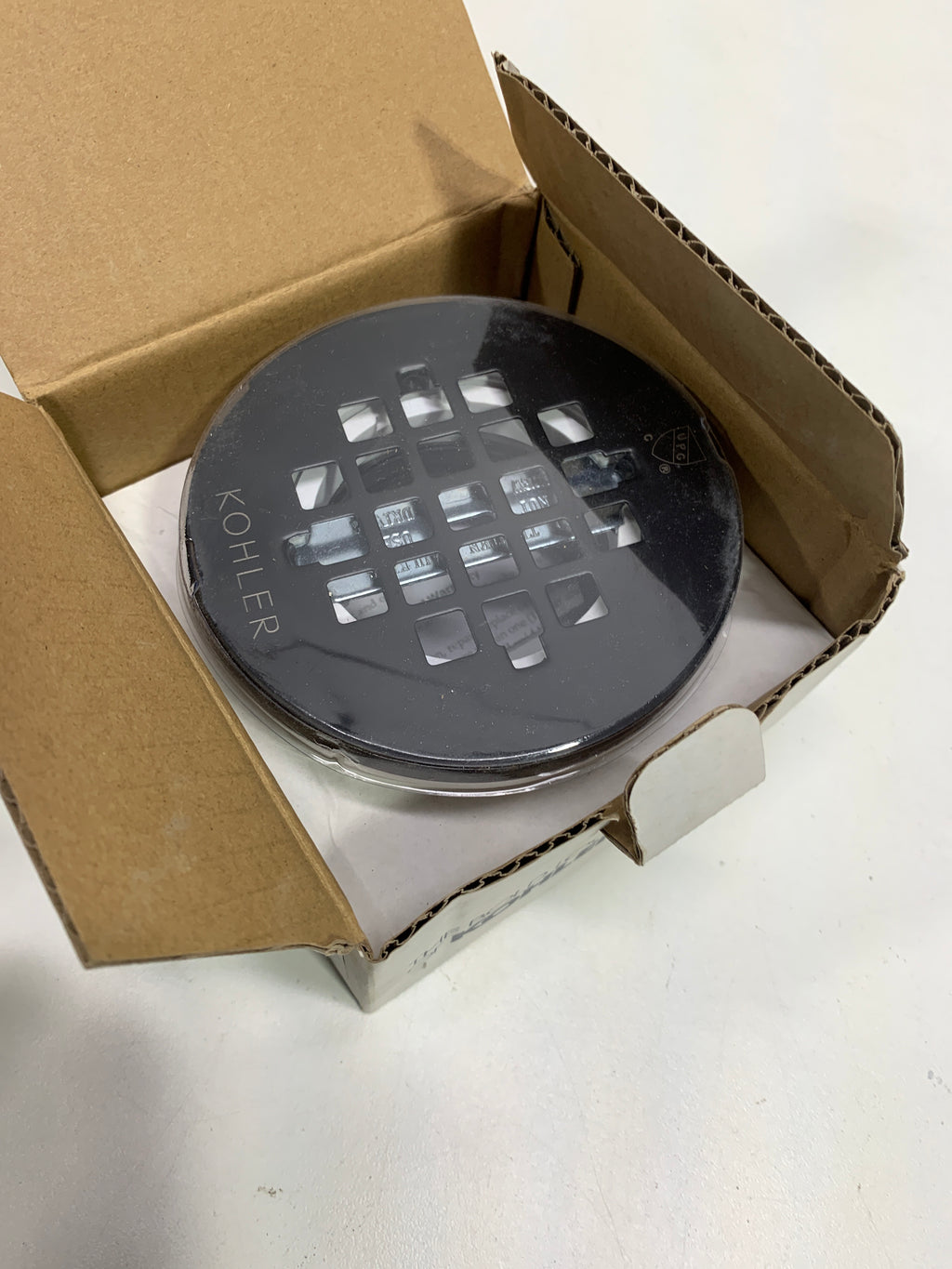 KOHLER K-22676-BL Round PVC Shower Receptor Drain, Black Finish