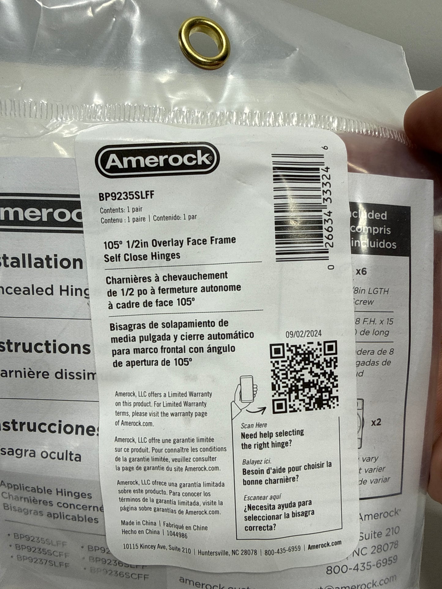 4 Pairs Amerock 1/2" (13mm) Overlay Face Frame Self-Close Concealed Cabinet Hinge